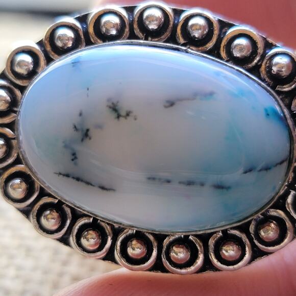 Handcrafted Sterling Silver Dendritic Opal Ring, Size 7.75 Natural Stone Jewelry - Picture 9 of 10